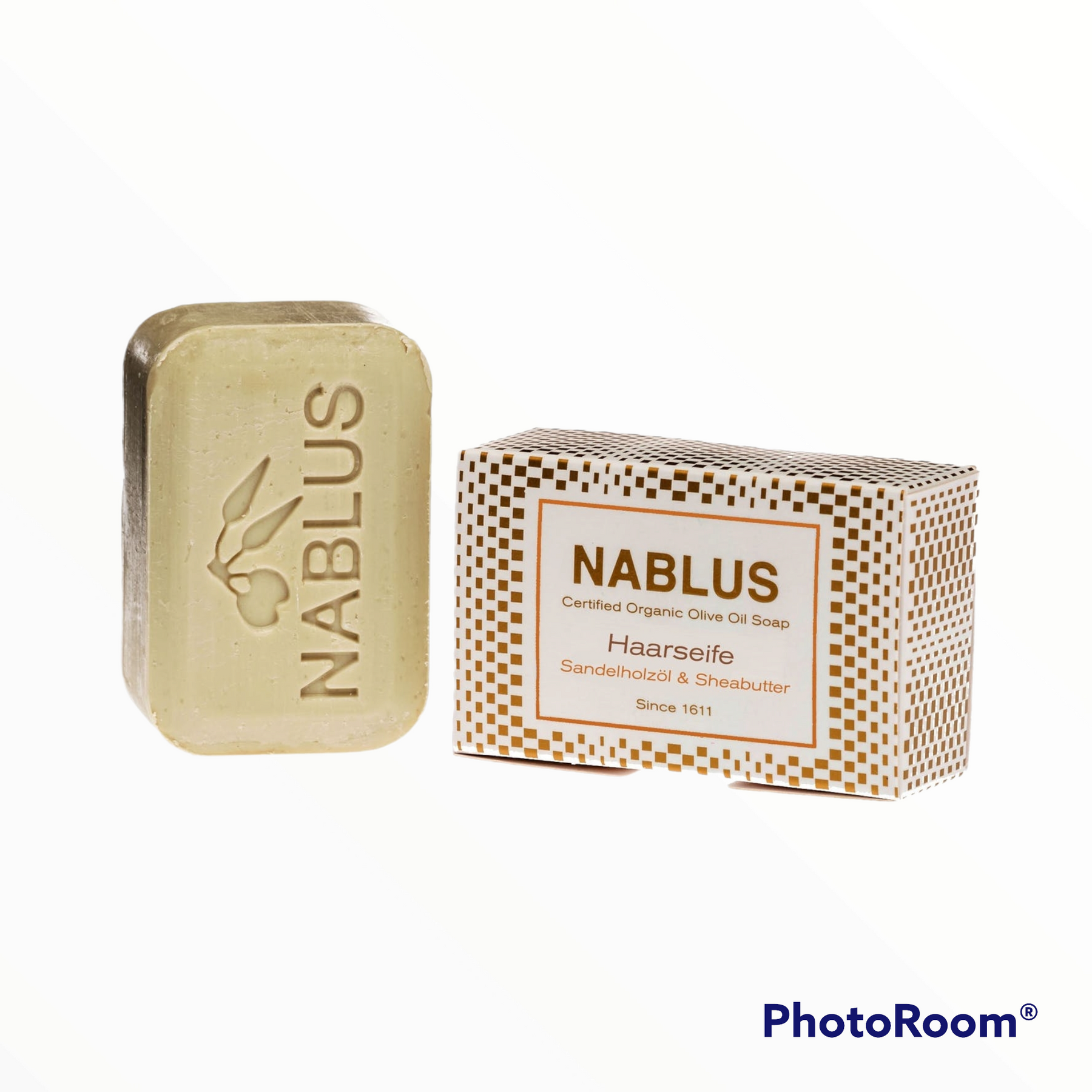 NABLUS SOAP hair soap, sandalwood oil &amp; shea butter, certified organic olive oil soap for hair, also ideal as beard soap, PALM OIL-FREE, perfume-free, 100g